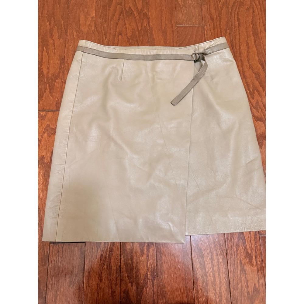 Country Road Beige Leather Wrap Skirt Size 8 Taupe Mini Knee Length Lined Belted